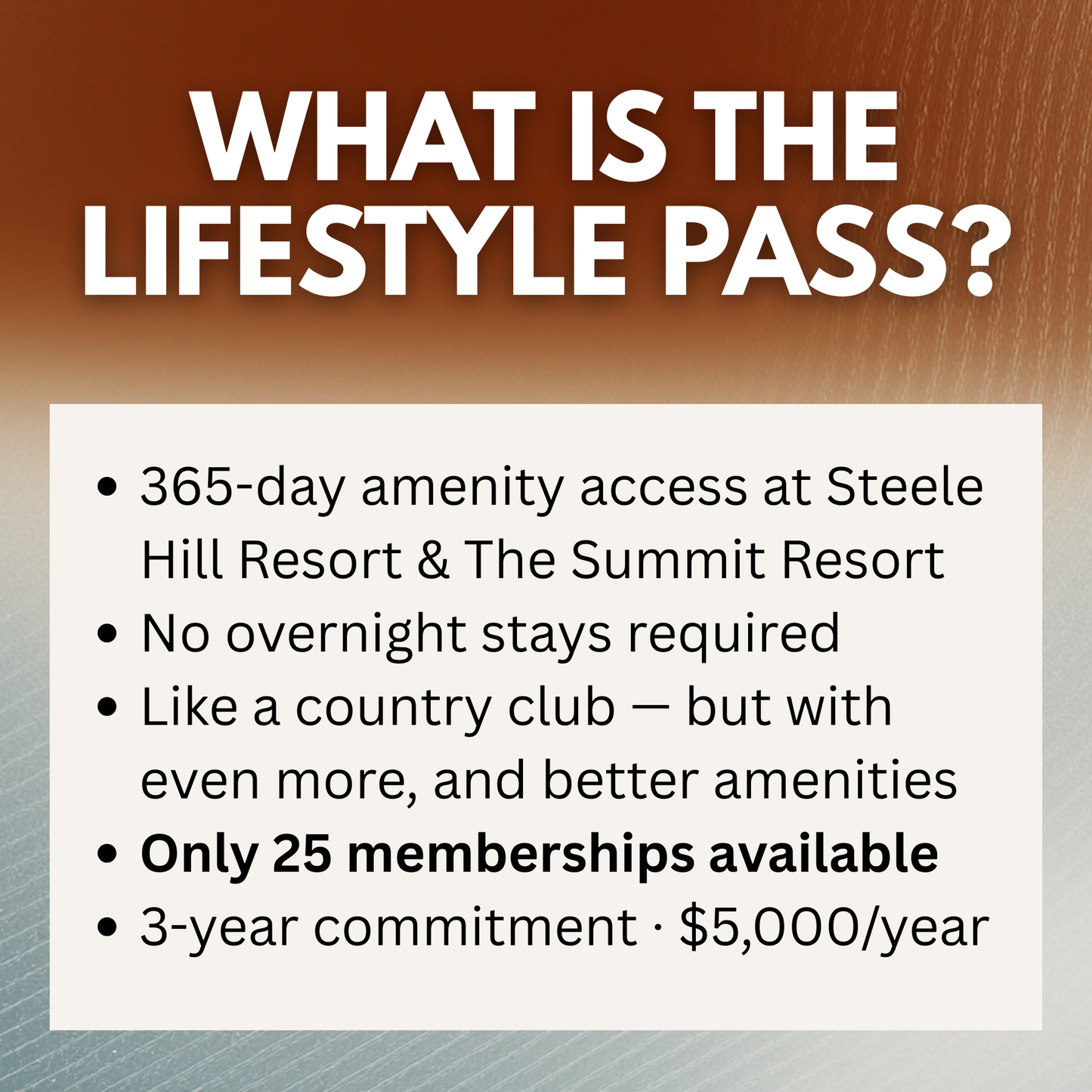 Promotional graphic reading 'What is the Lifestyle Pass?' with details on 365-day amenity access and pricing